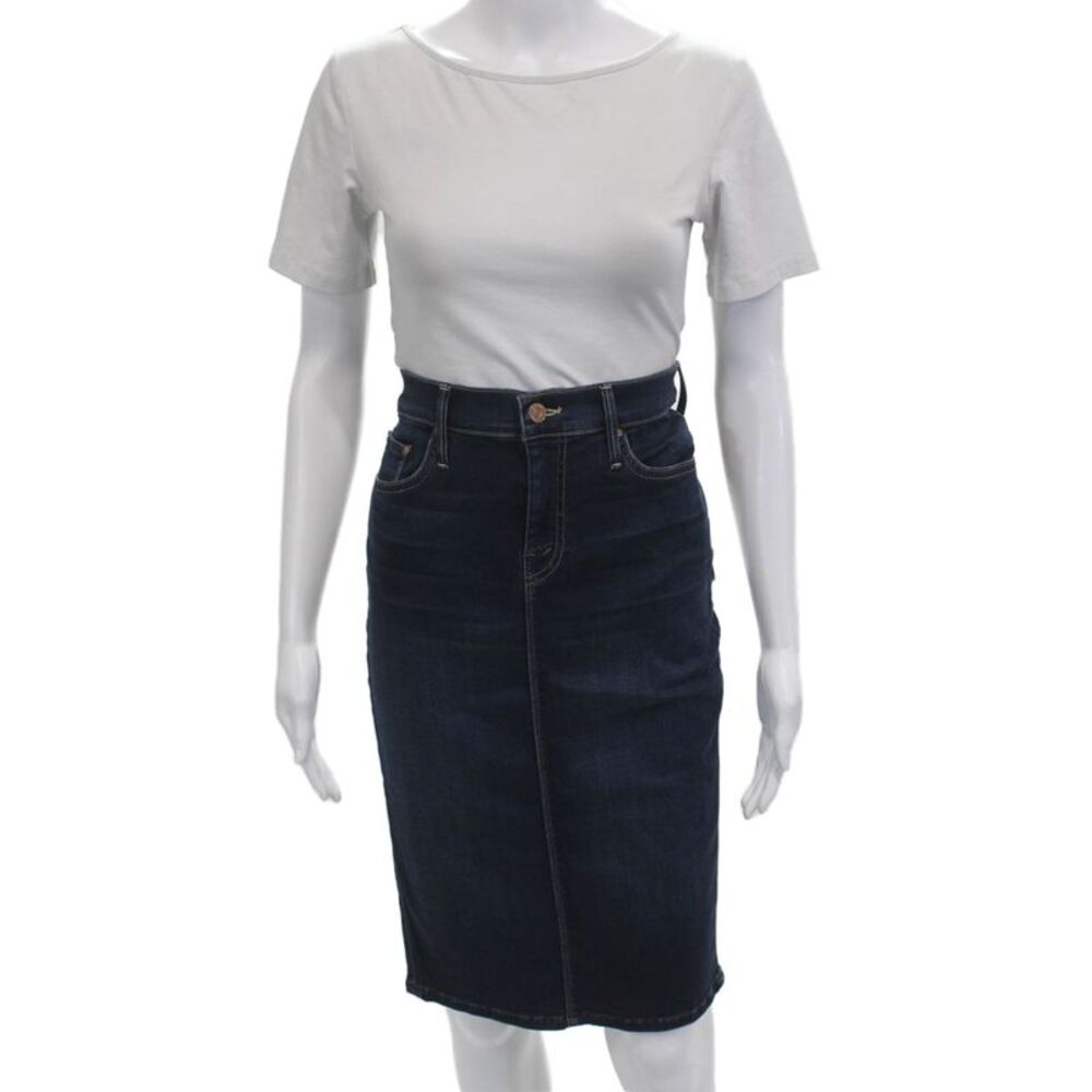 Mother Women Straight Pencil Skirt Dark Blue Midi Cotton Size 28